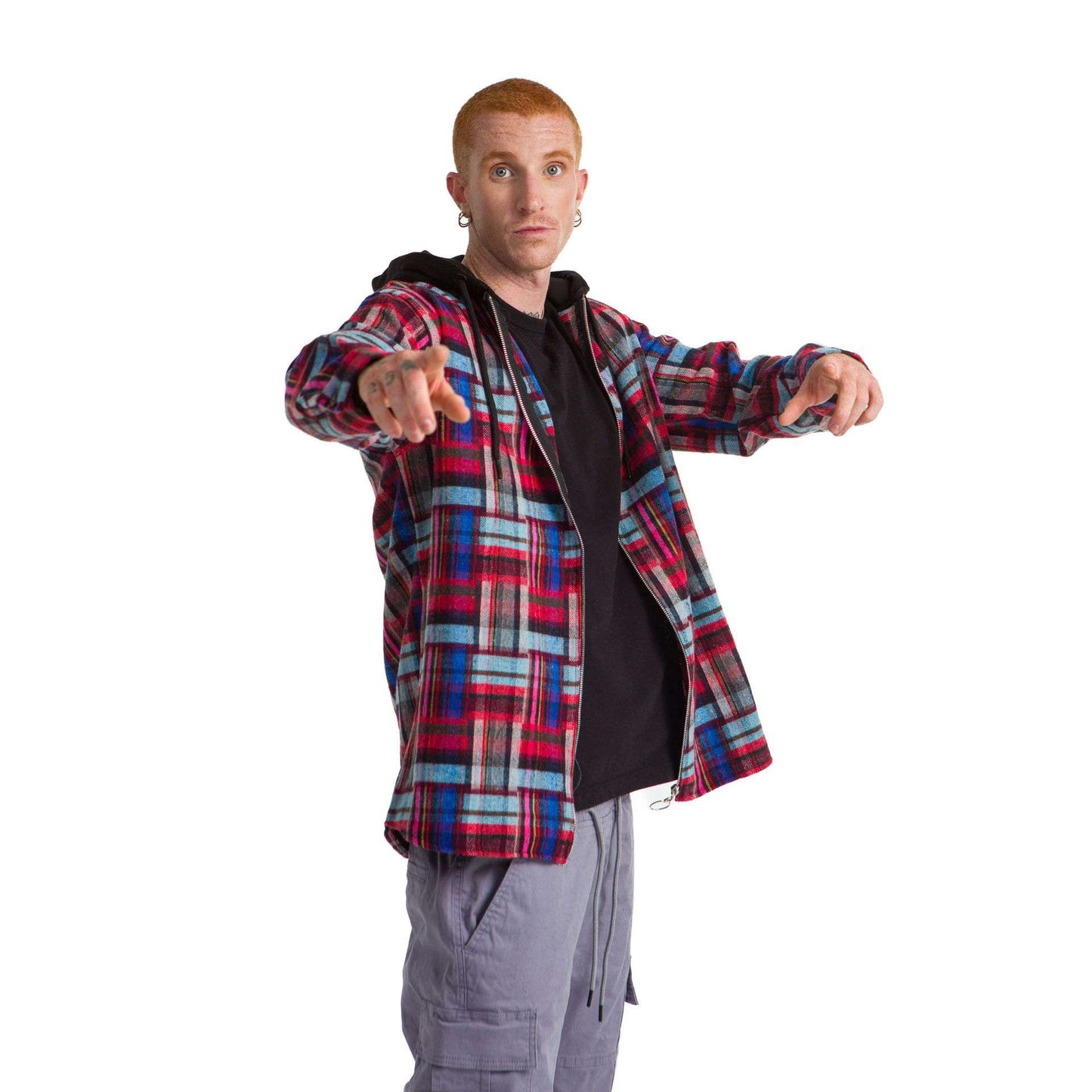 Checkered Plaid Jacket Striped Burgundy Light Blue