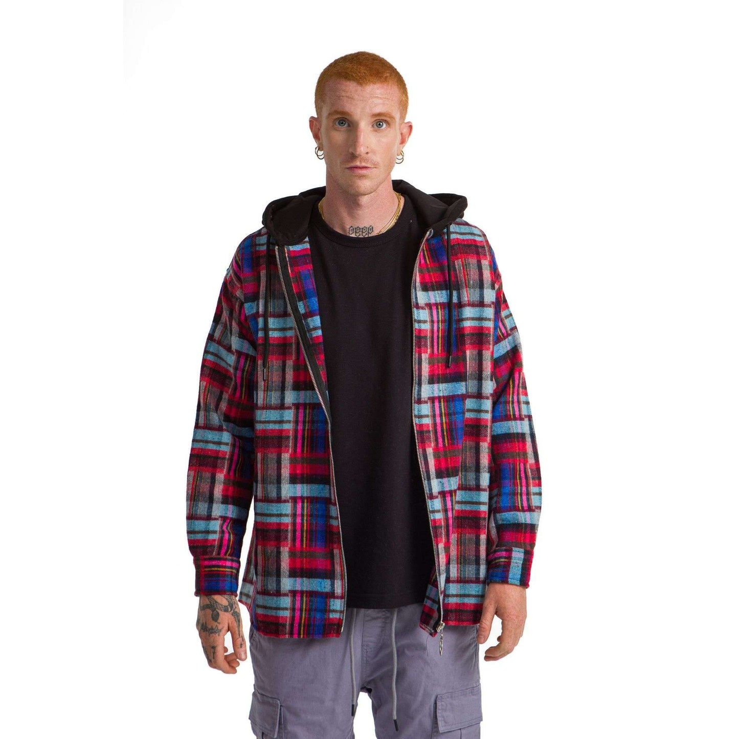 Checkered Plaid Jacket Striped Burgundy Light Blue