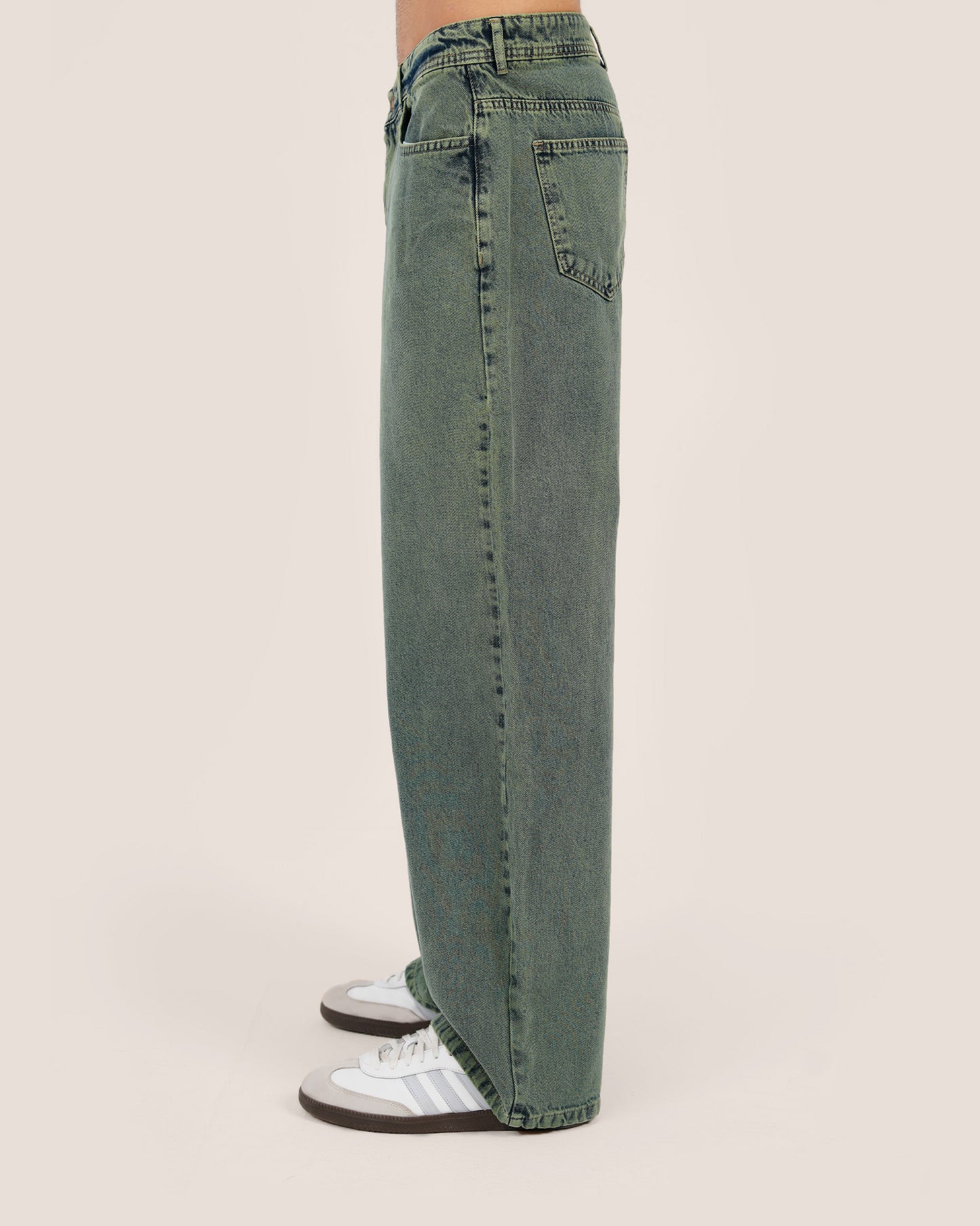 Overdye green washed baggy jeans