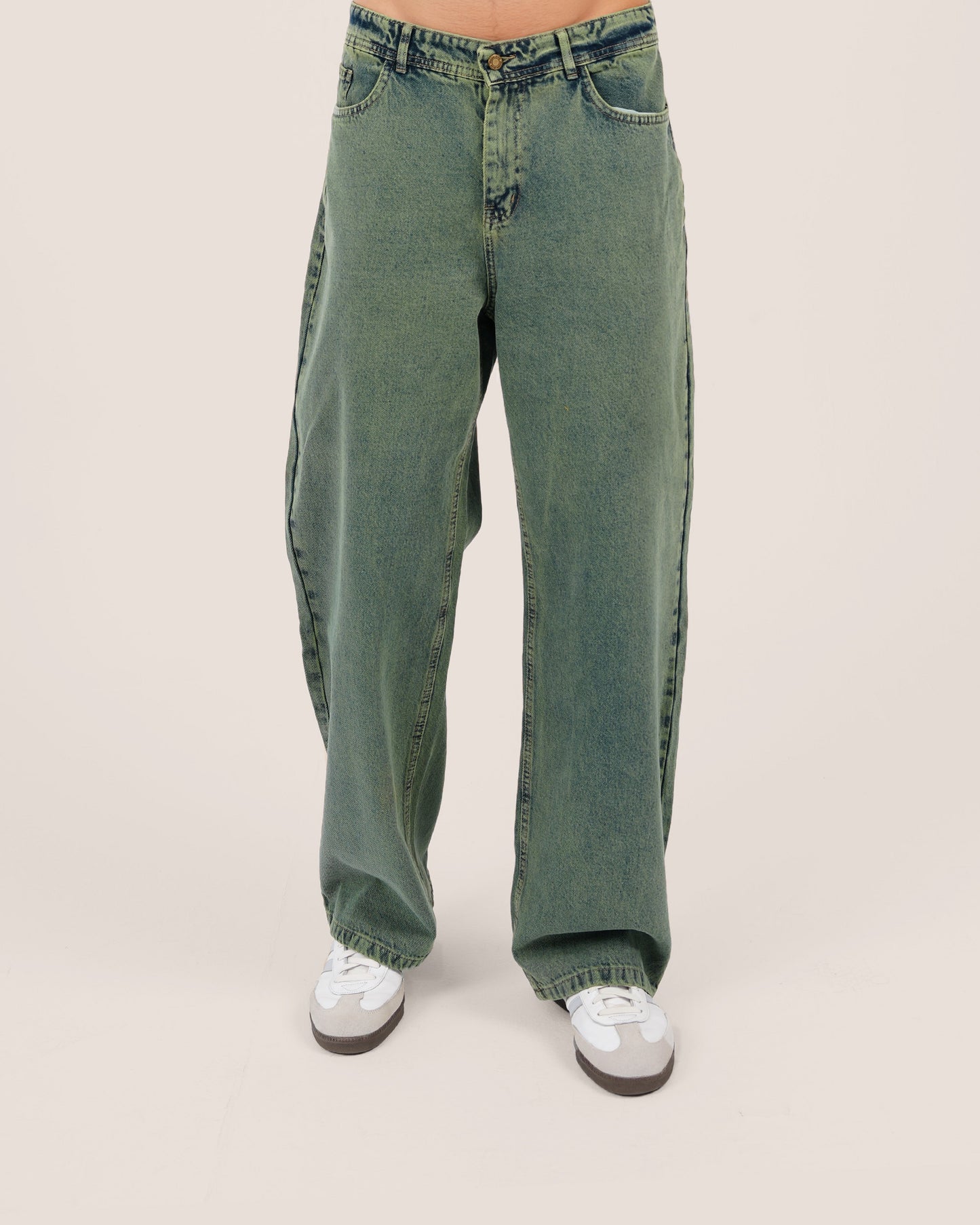 Overdye green washed baggy jeans