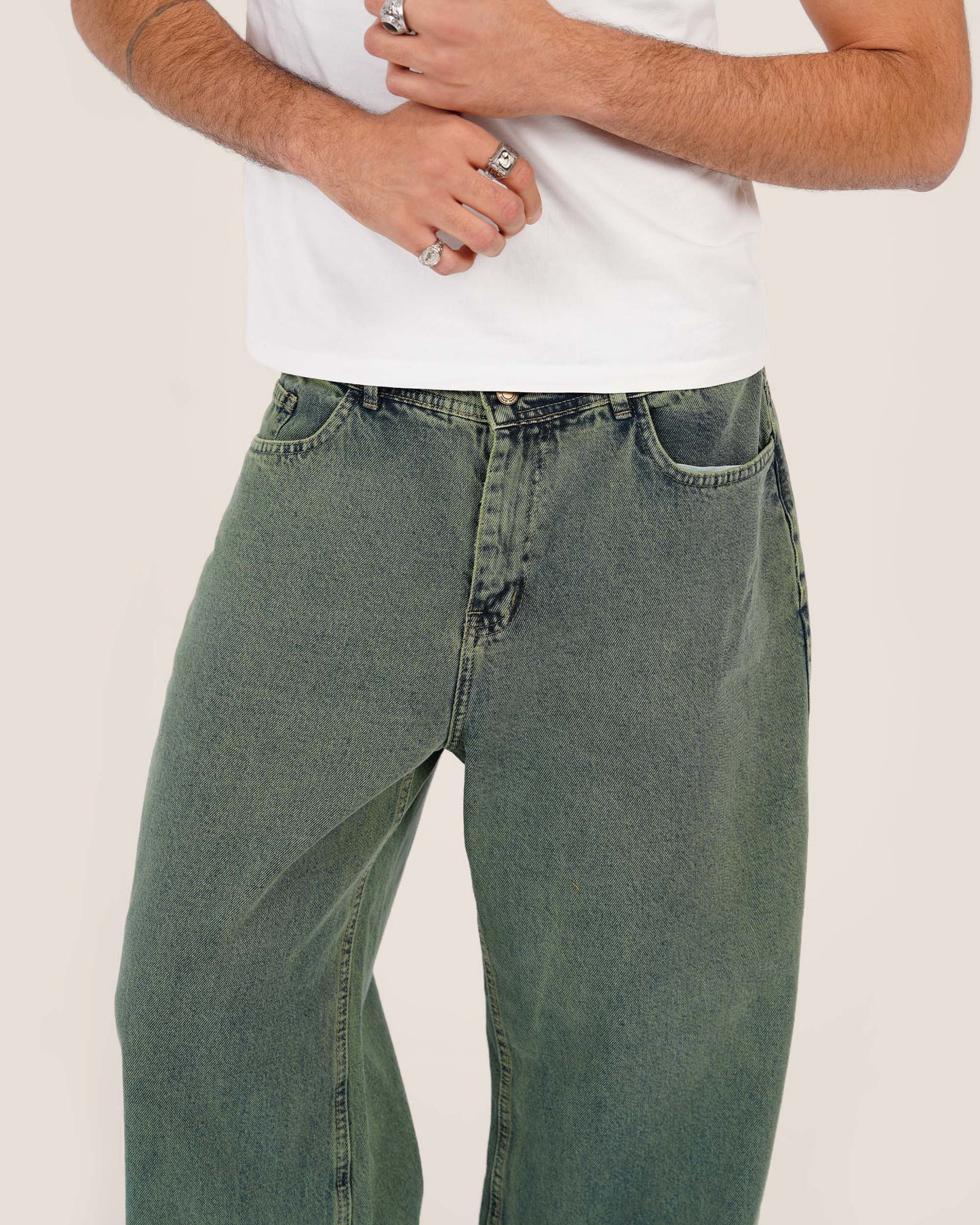 Overdye green washed baggy jeans