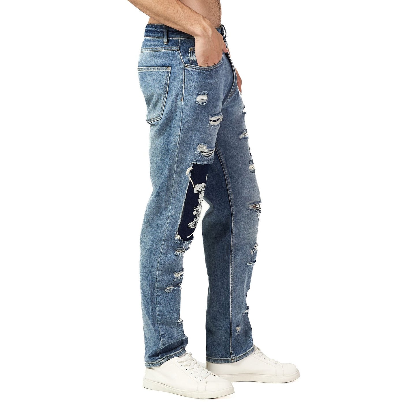 Designed cut blue jean