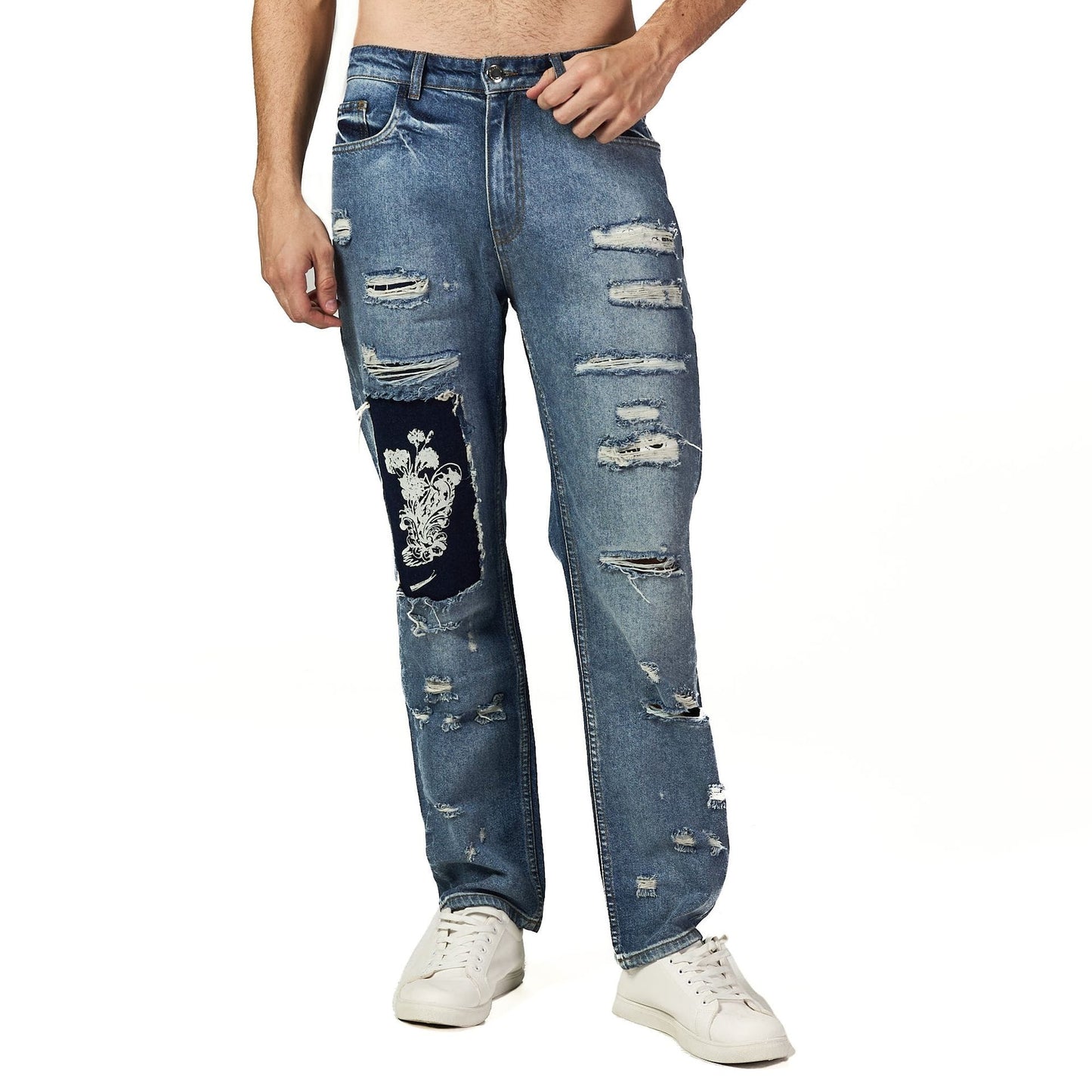 Designed cut blue jean