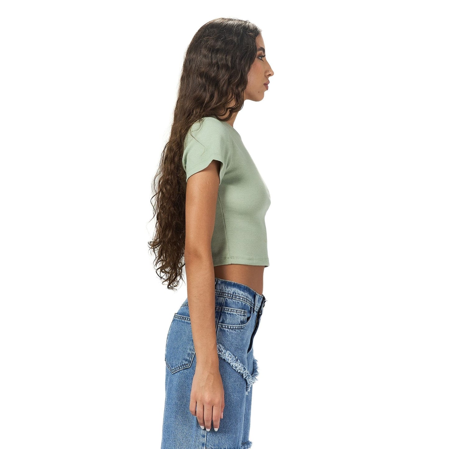 Green ribbed short Sleeveless basic body
