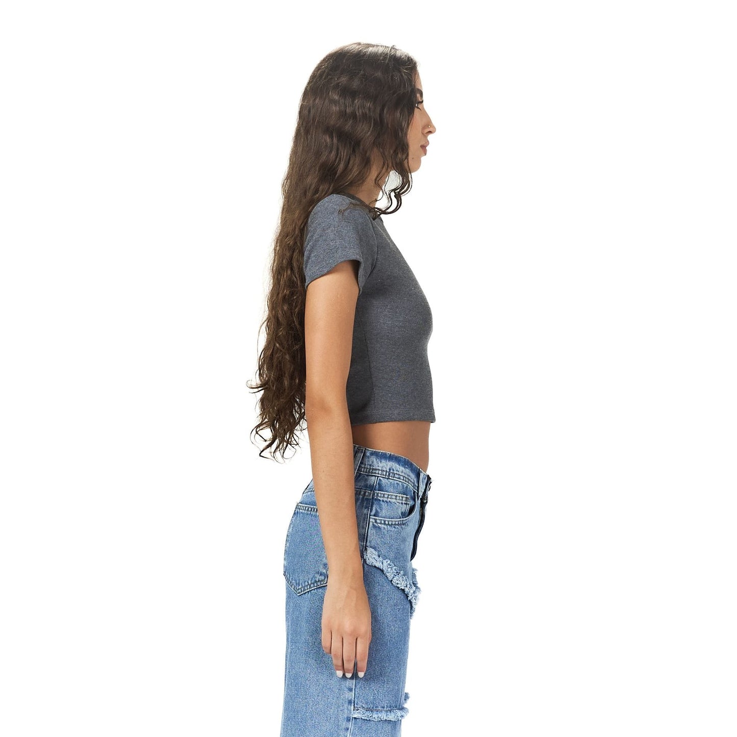 Grey ribbed short Sleeveless basic body