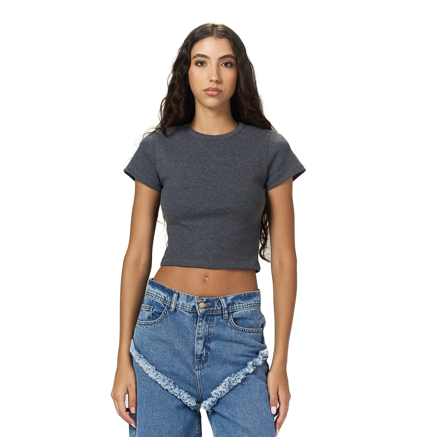 Grey ribbed short Sleeveless basic body