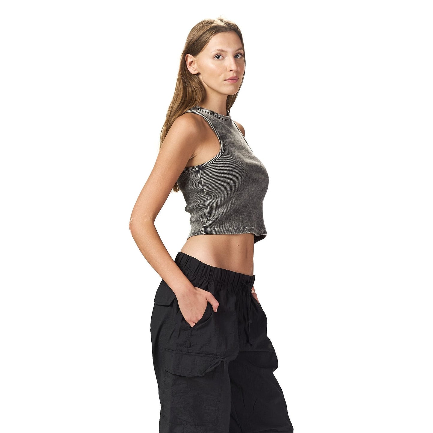 Grey washed sleeveless X body
