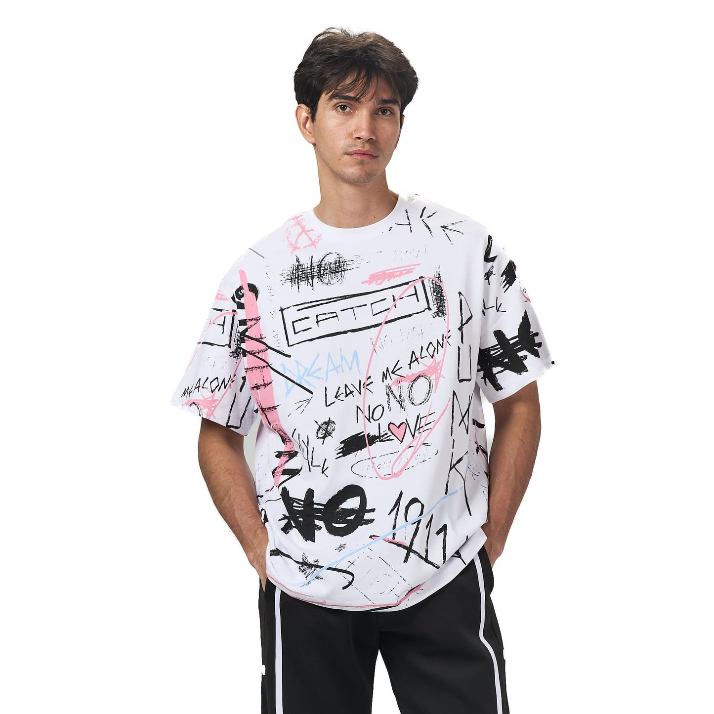 Leave me alone white oversized printed t-shirt