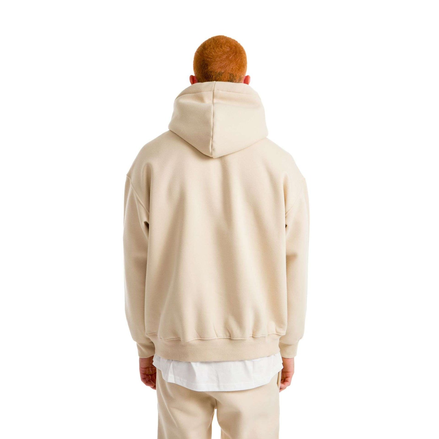 Men Beige Heavy Melton Hoodie