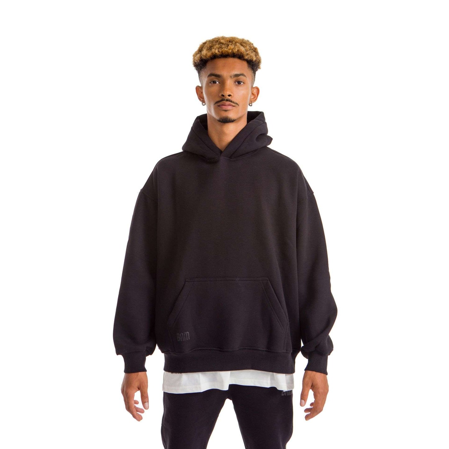 Men Black Heavy Melton Hoodie