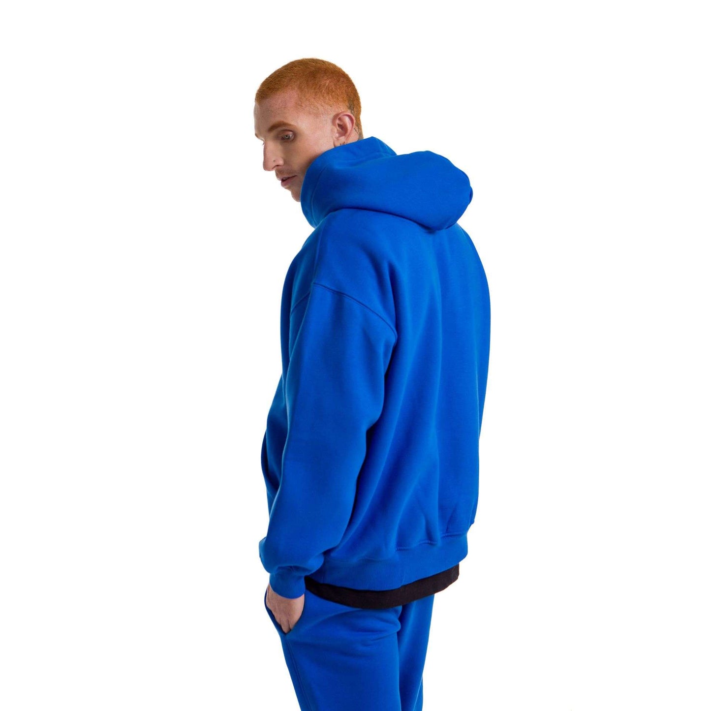 Men Blue Heavy Melton Hoodie