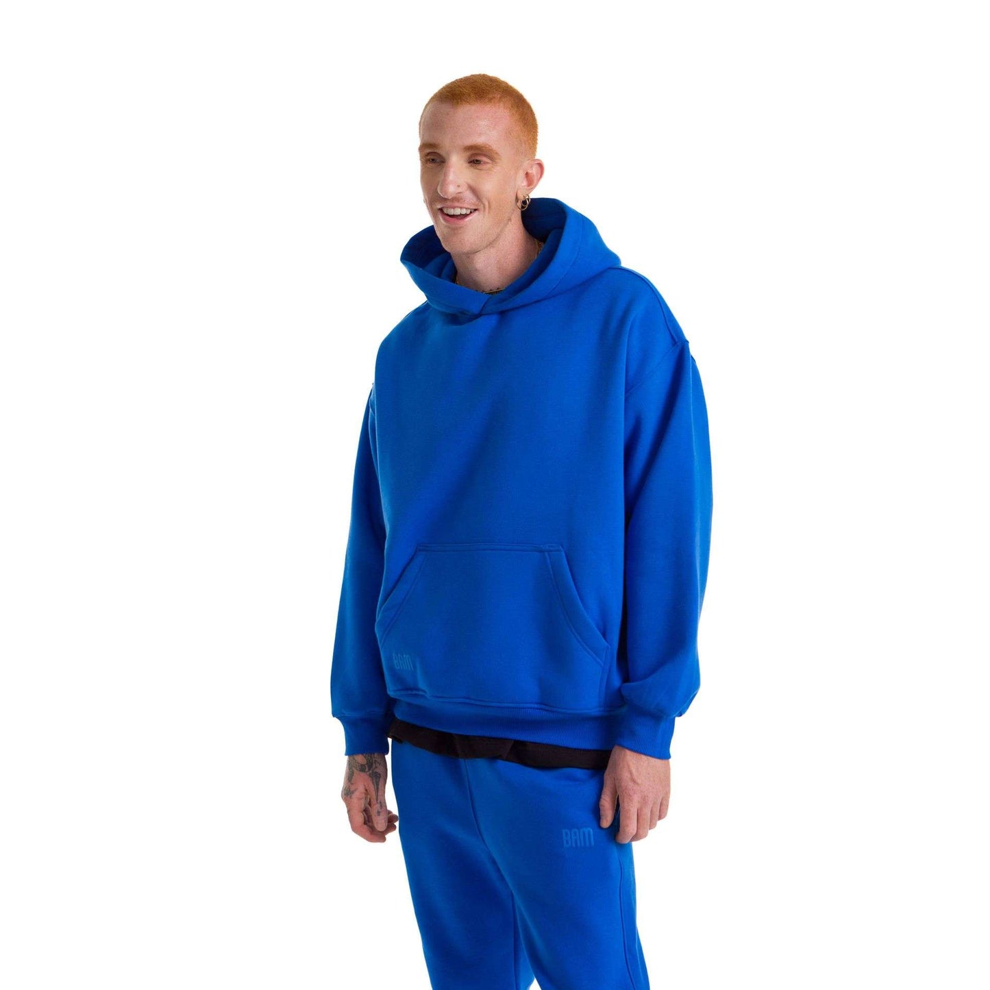 Men Blue Heavy Melton Hoodie