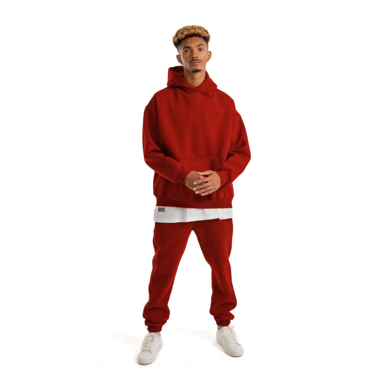 Men Burgundy Melton Plain Hoodies set