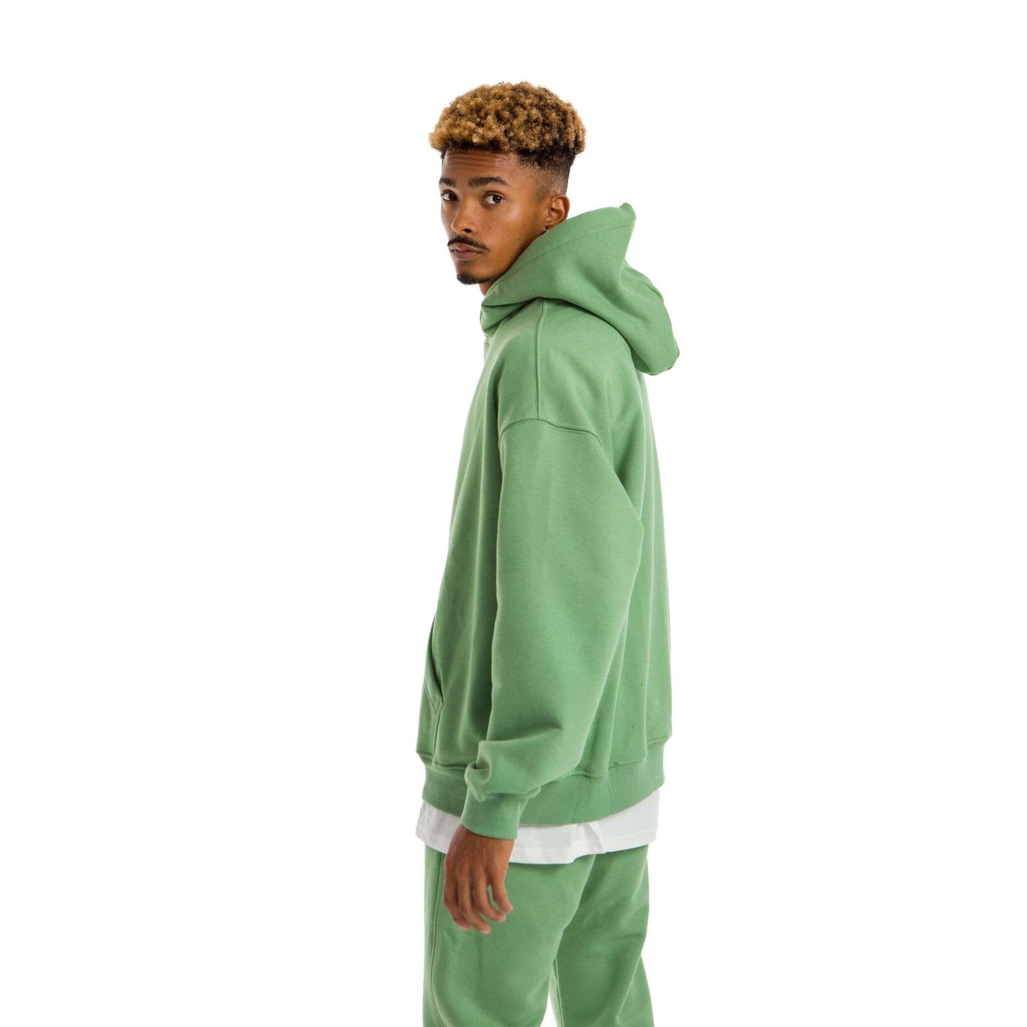 Men Green Heavy Melton Hoodie