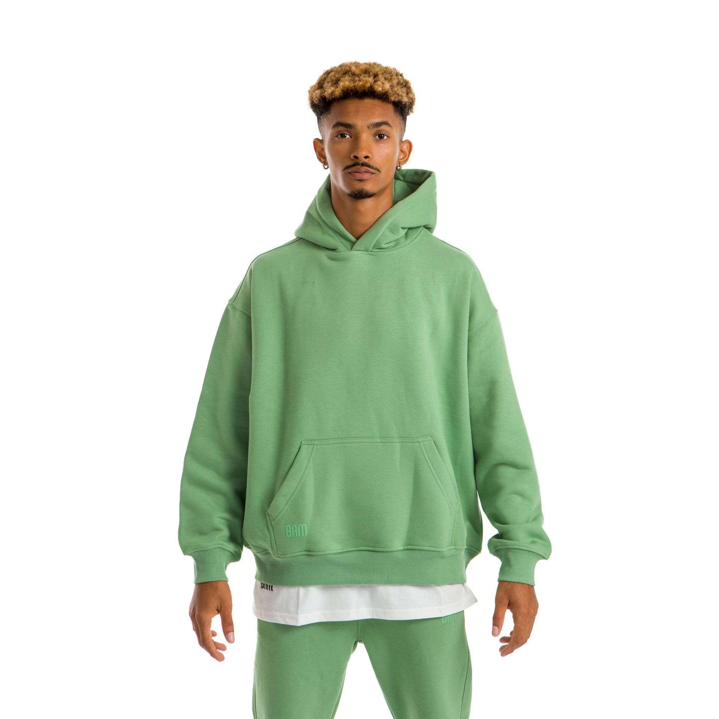 Men Green Heavy Melton Hoodie