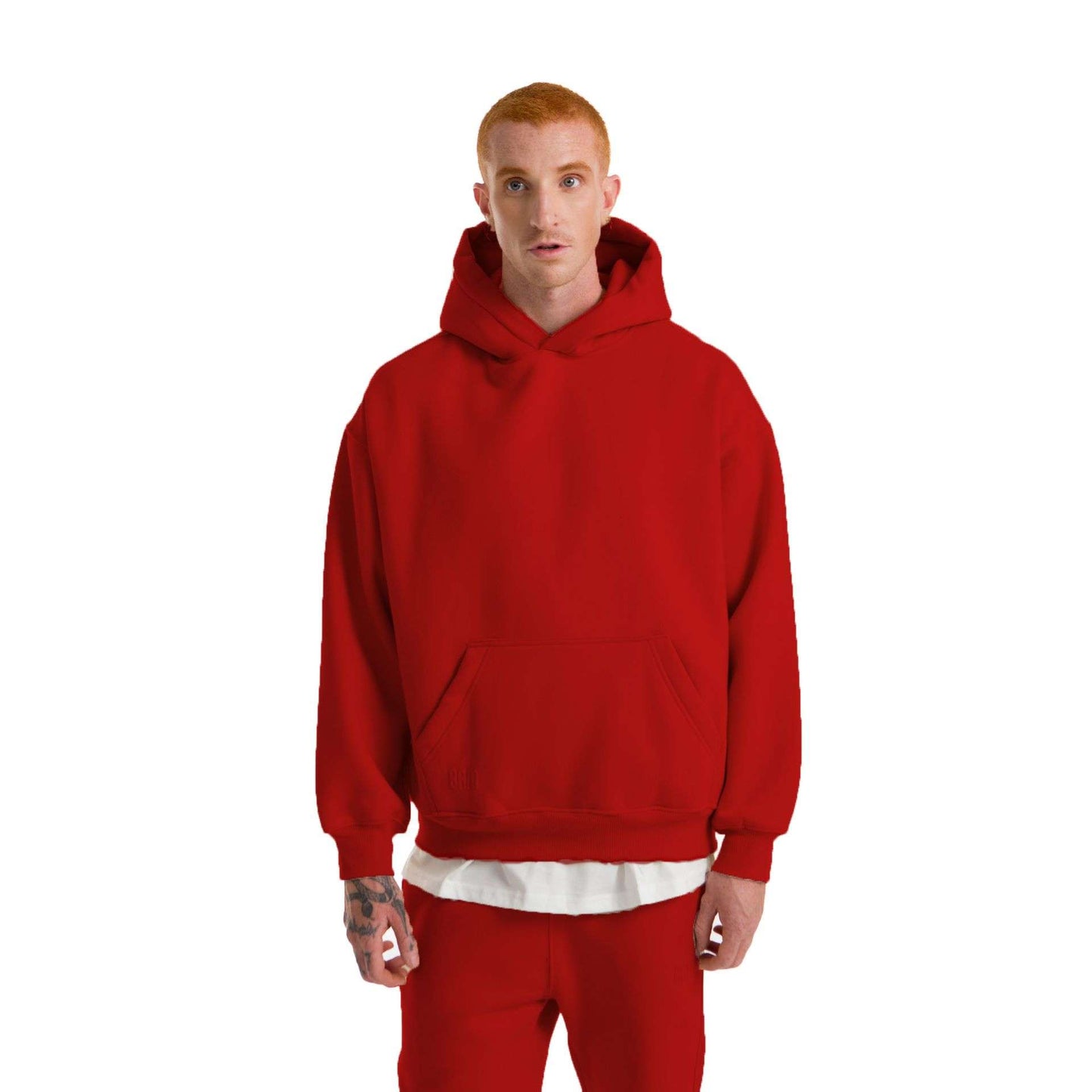 Men burgundy Heavy Melton Hoodie