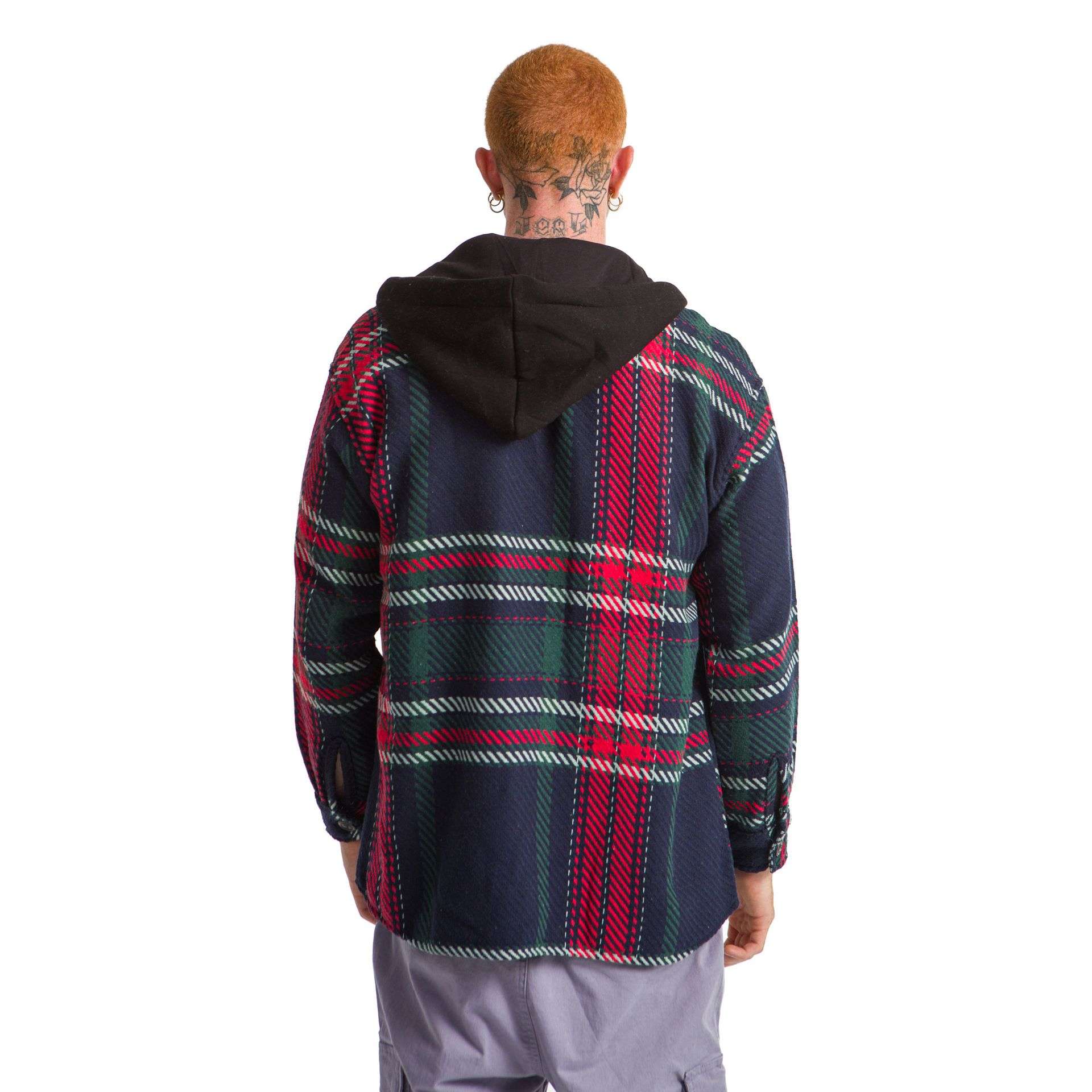 Navy Blue Hoodie Checkered plaid Jacket striped Green wide striped