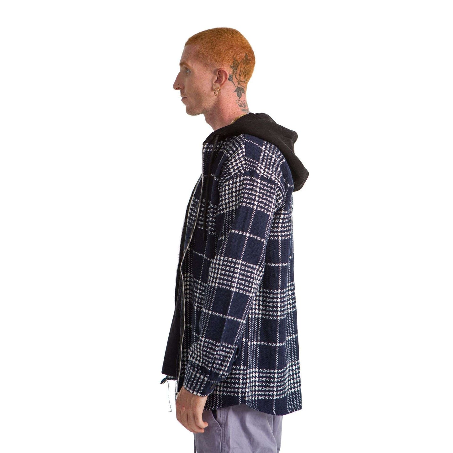 Navy Blue Hoodie Plaid jacket striped White