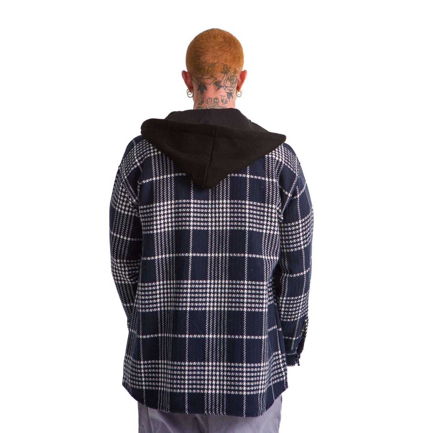 Navy Blue Hoodie Plaid jacket striped White