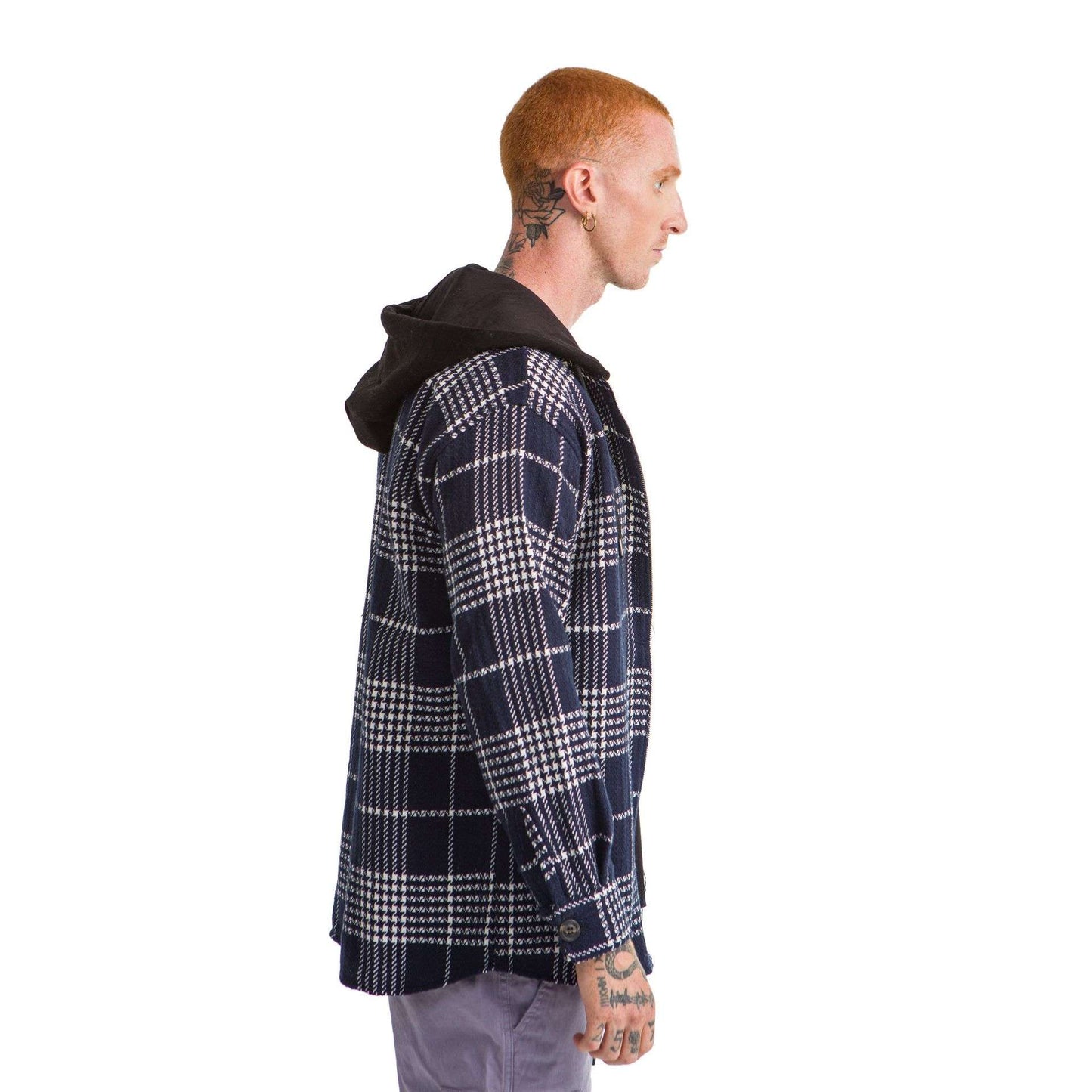 Navy Blue Hoodie Plaid jacket striped White