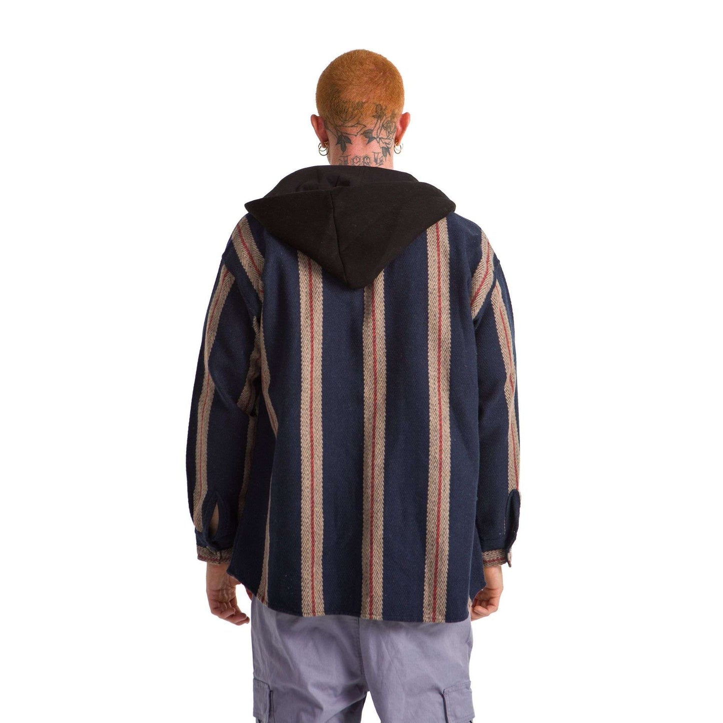Navy Blue Plaid Jacket Hoodie Striped Beige