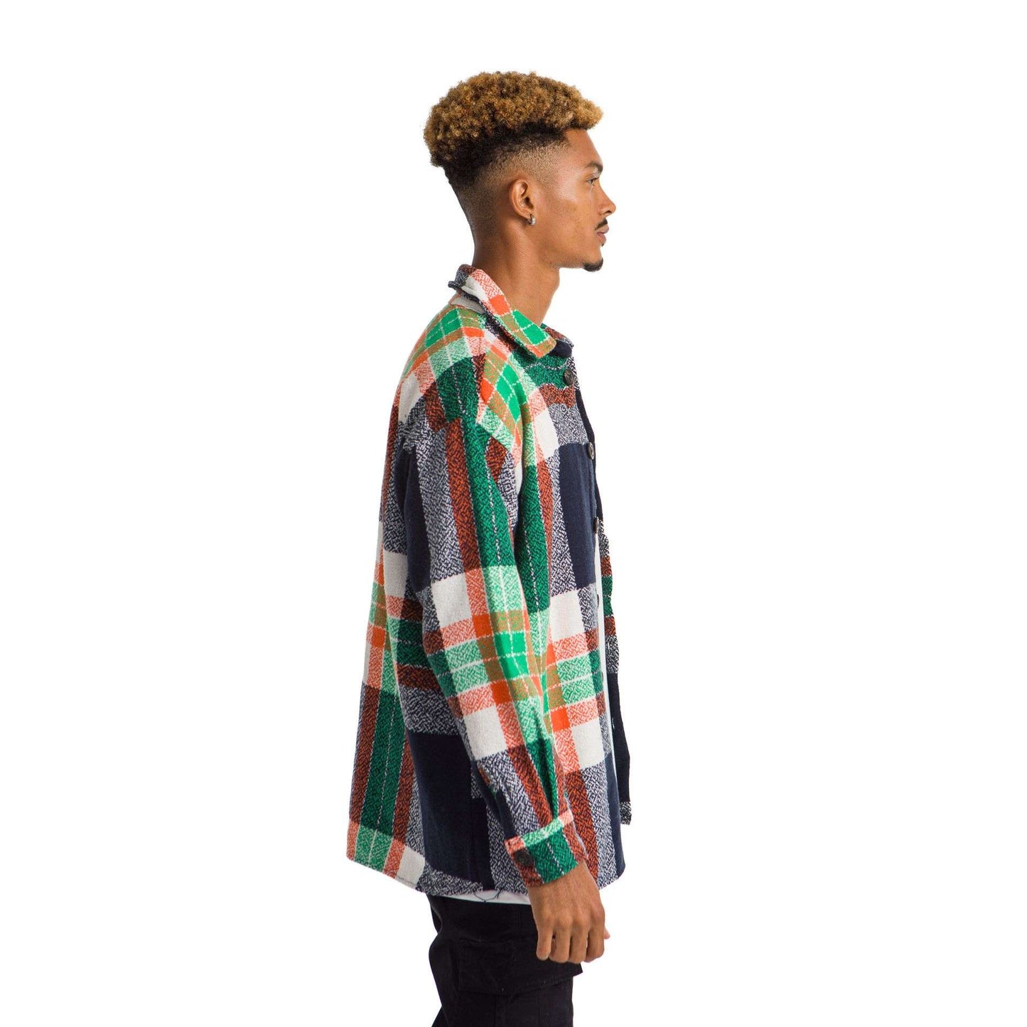 Navy Checkered Shirt Orang Green Wide Striped