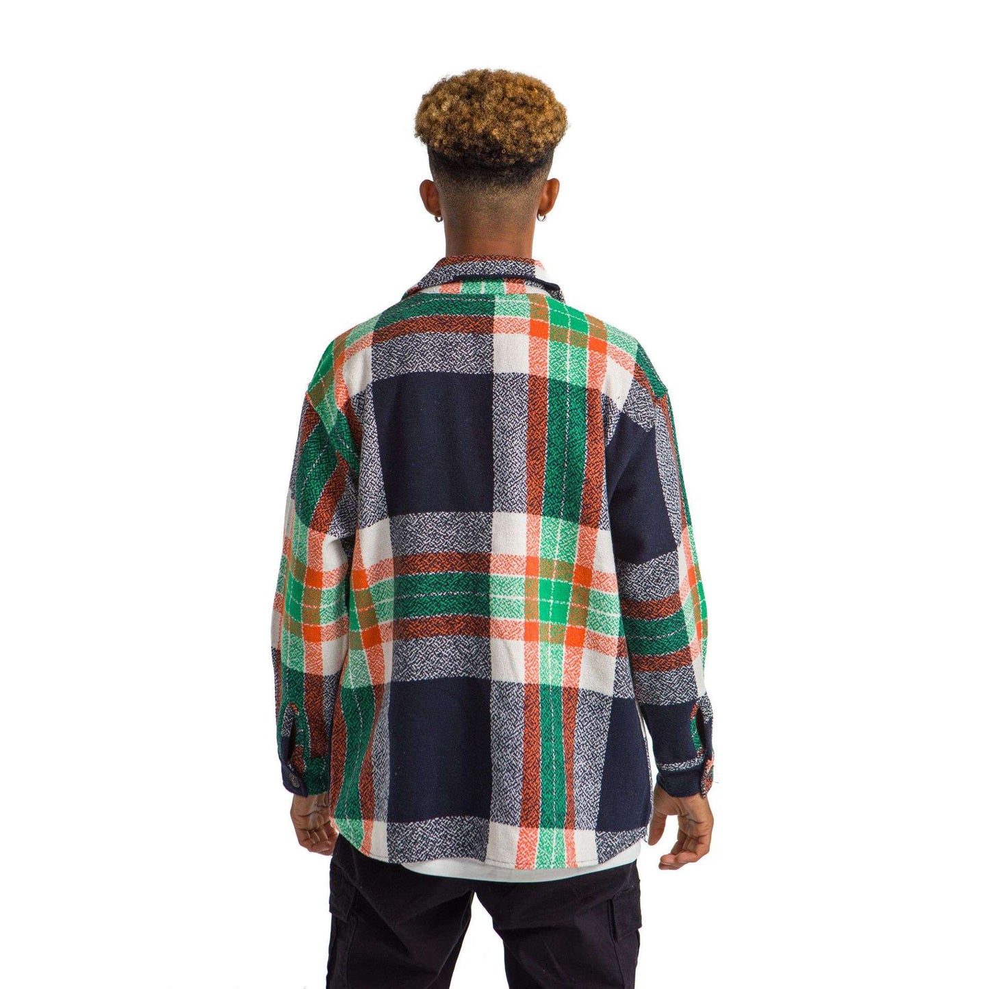 Navy Checkered Shirt Orang Green Wide Striped
