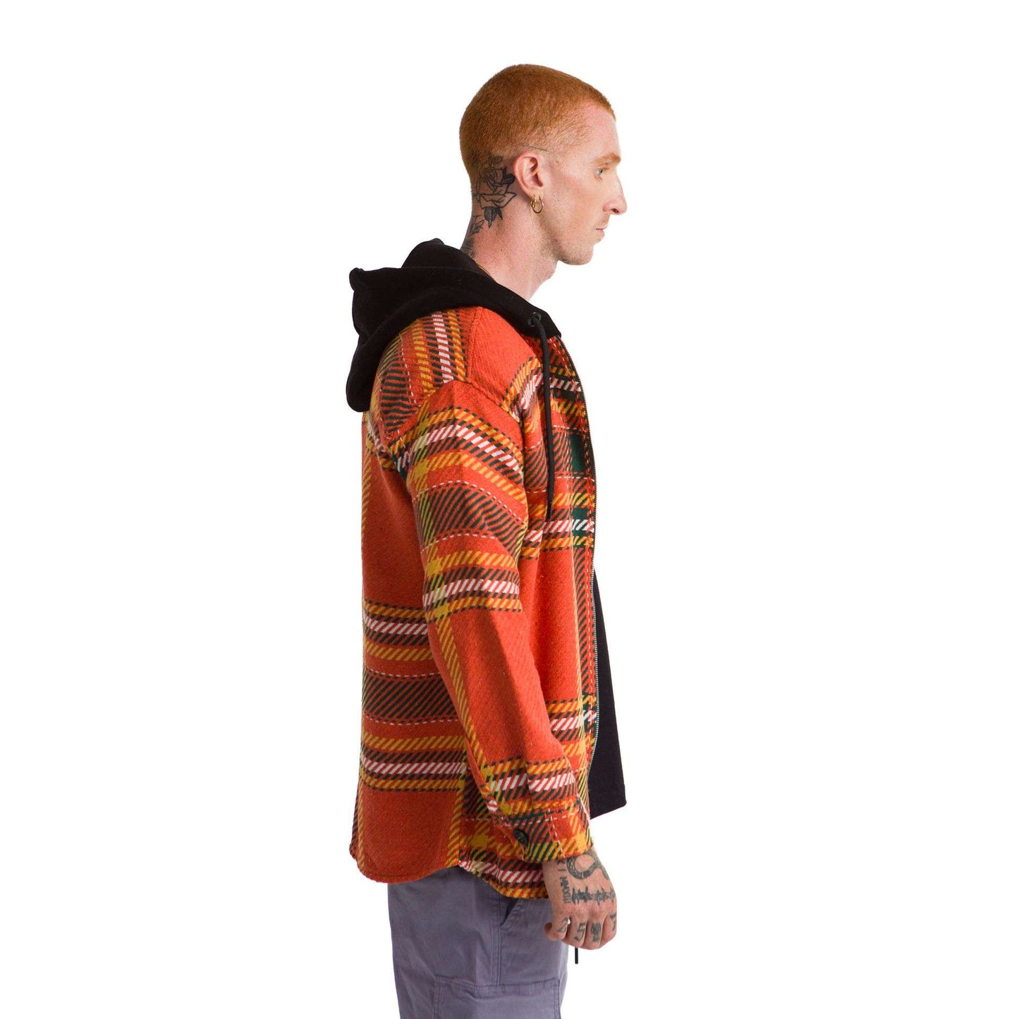 Orange Checkered hoodie plaid jacket Green Yellow striped