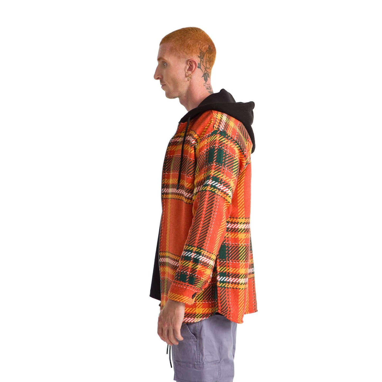 Orange Checkered hoodie plaid jacket Green Yellow striped
