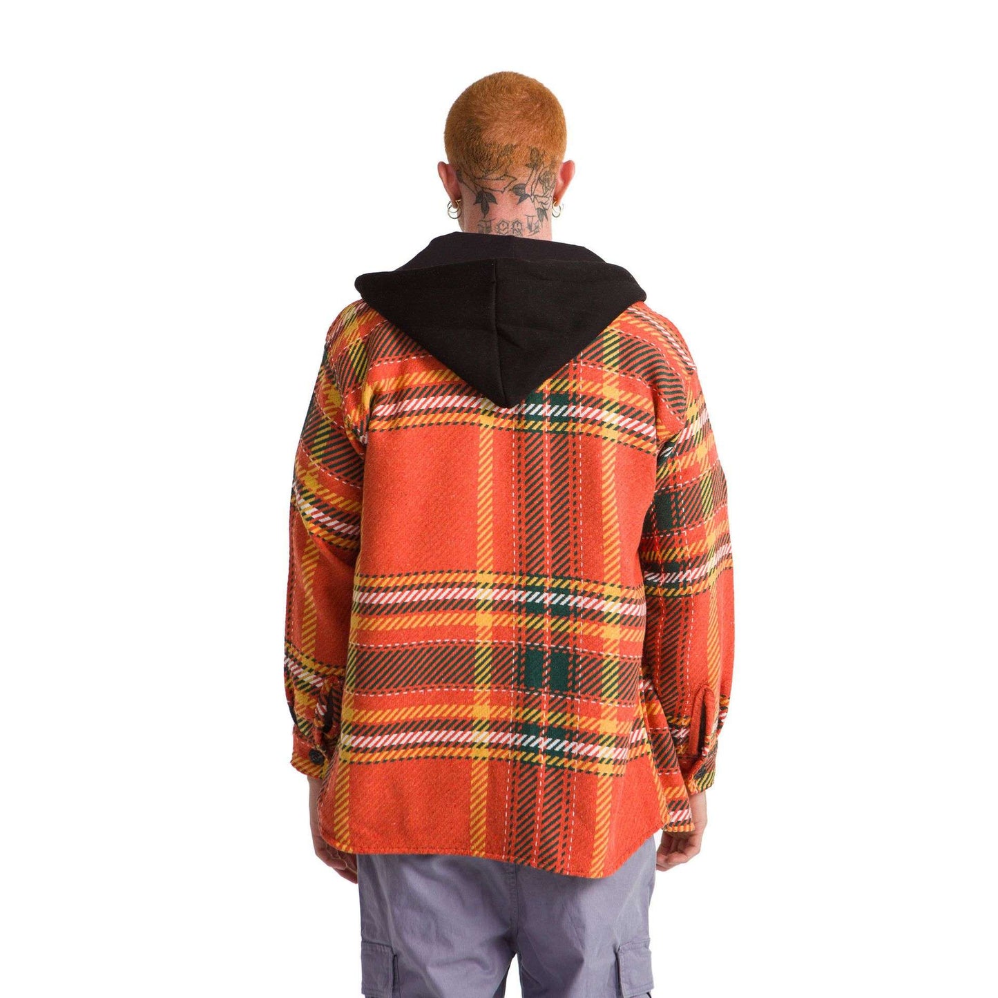 Orange Checkered hoodie plaid jacket Green Yellow striped