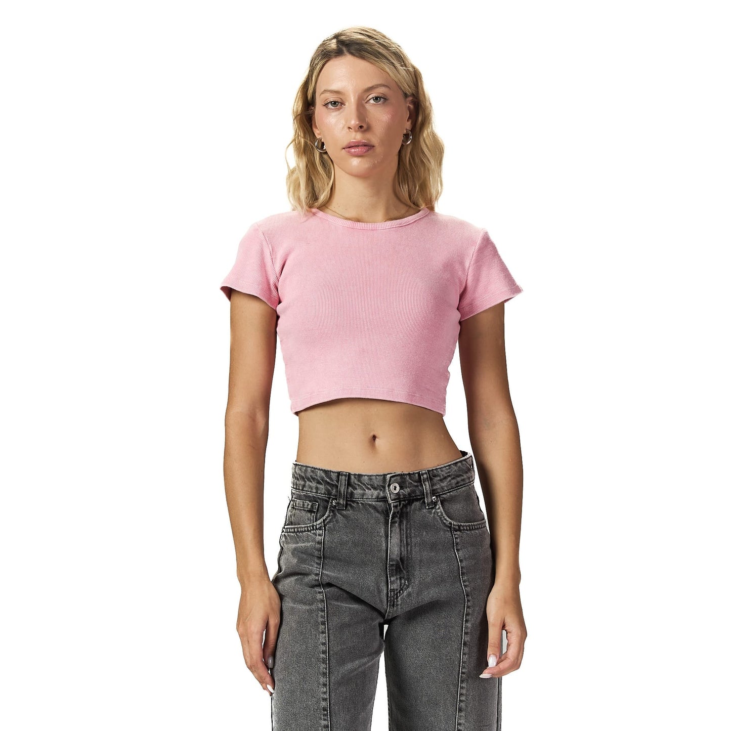 Pink ribbed short Sleeveless basic body