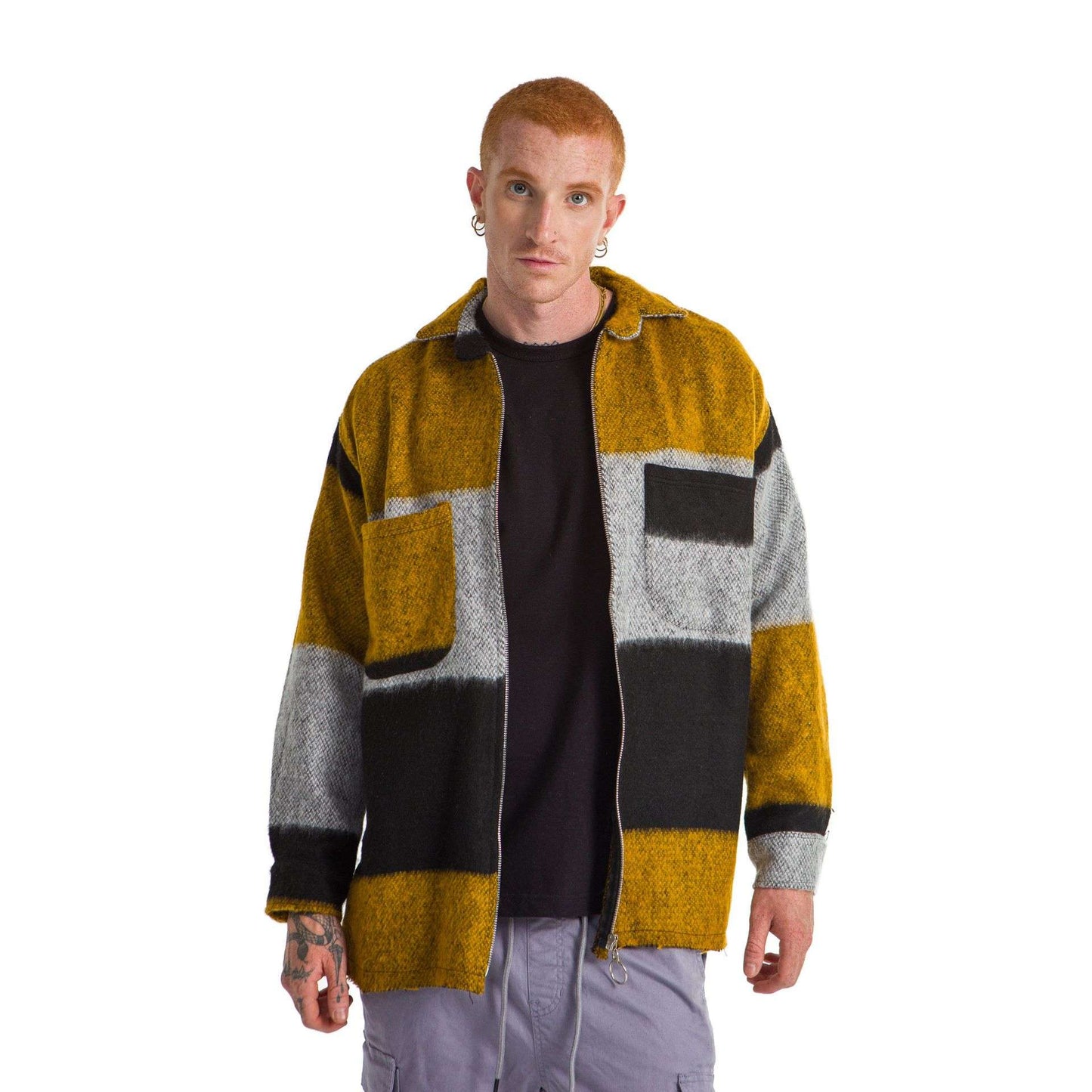 Simple Classic Plaid Jacket Orange Grey Black