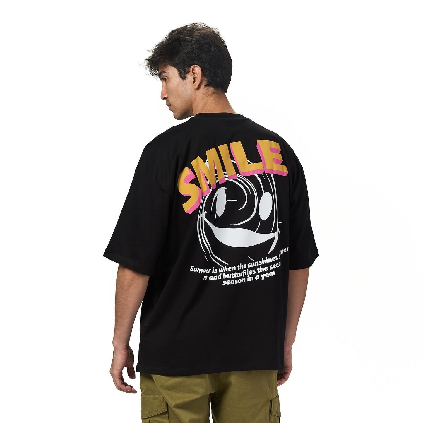 Smile Black Oversized Printed T-shirt
