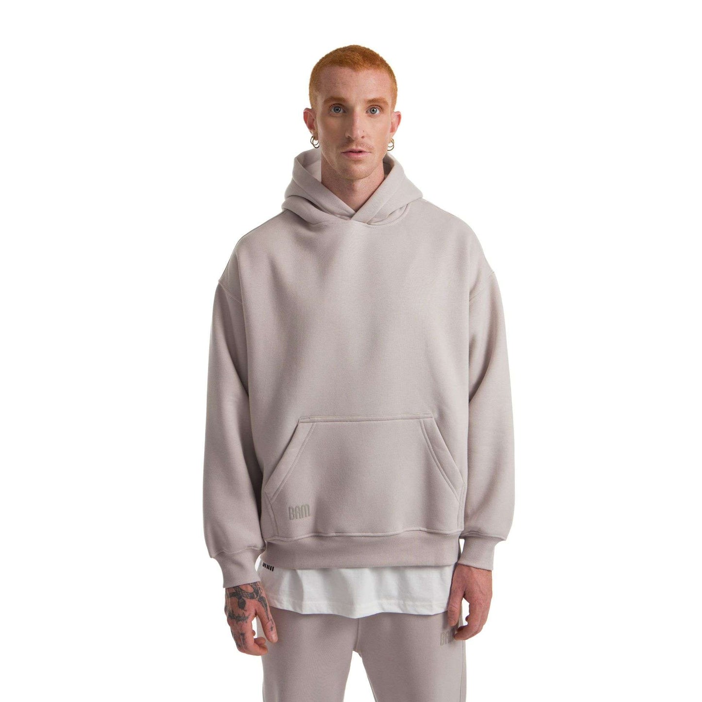 Men Light Grey Heavy Melton Hoodie