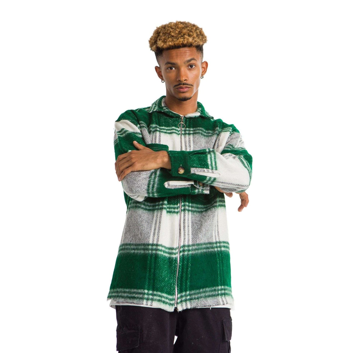 Vintage and Wool Zipped Green Plaid Jacket