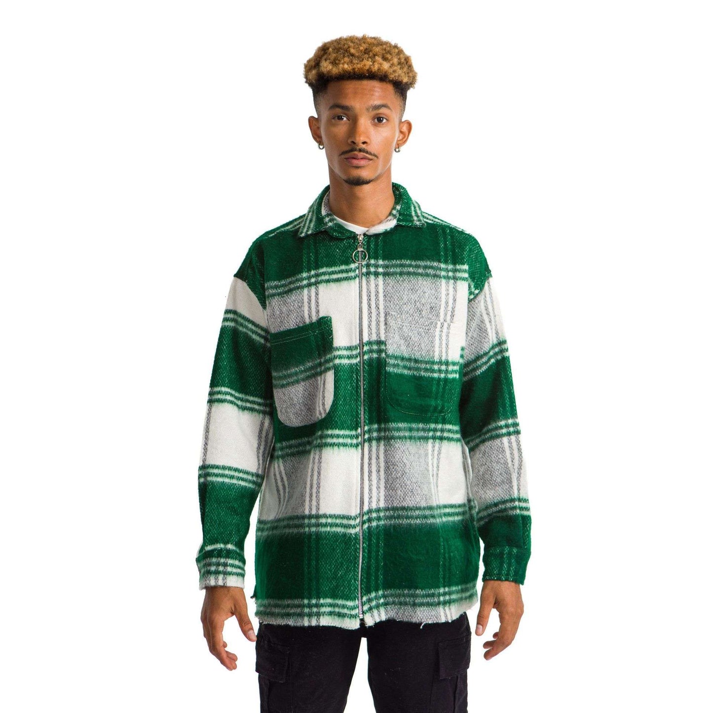 Vintage and Wool Zipped Green Plaid Jacket
