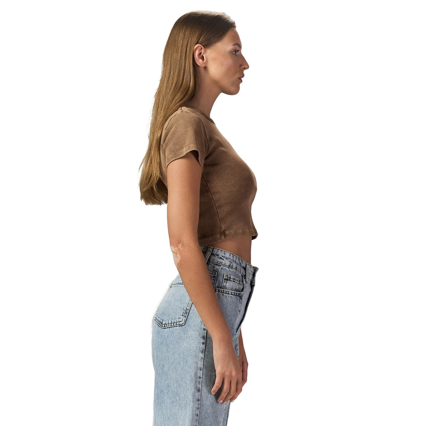 Washed brown ribbed short Sleeveless basic body