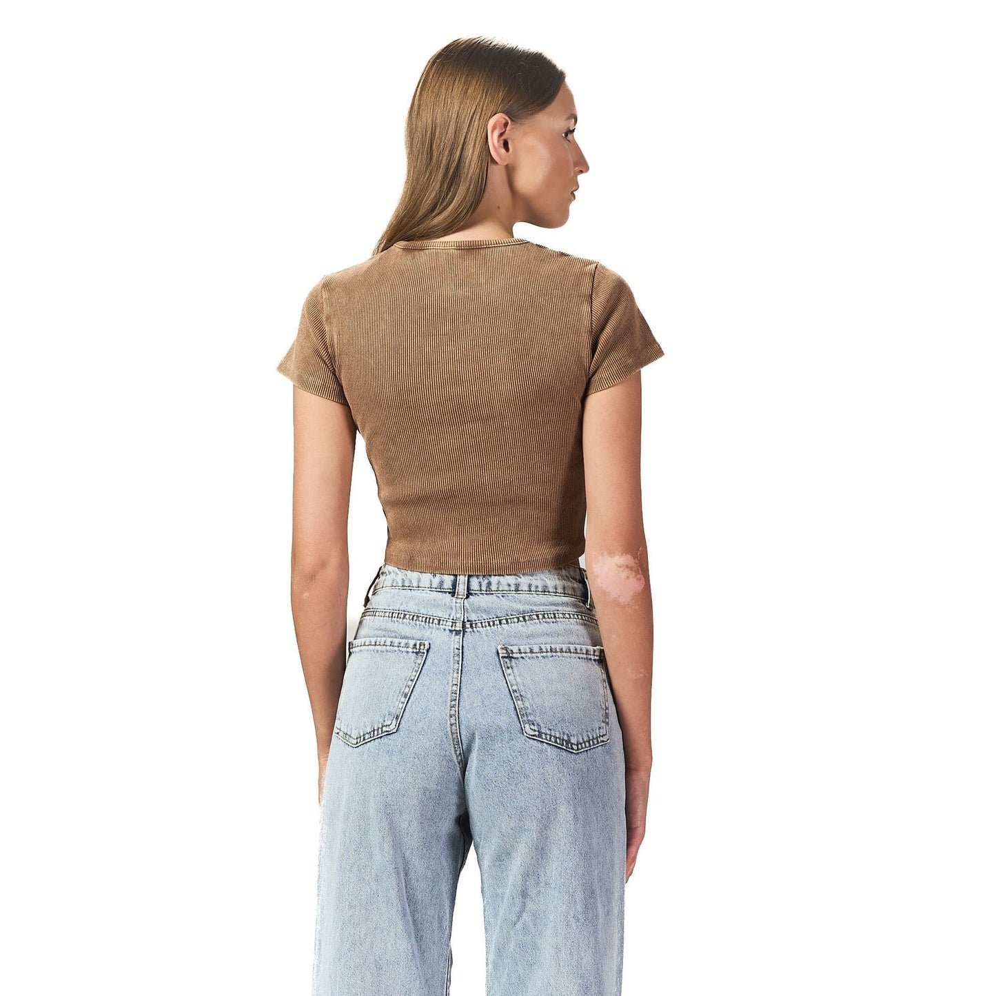 Washed brown ribbed short Sleeveless basic body