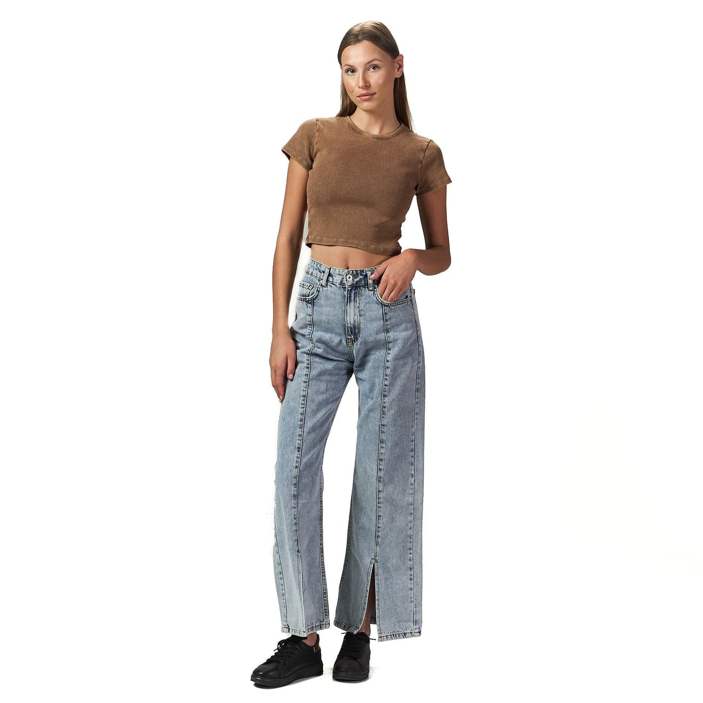 Washed brown ribbed short Sleeveless basic body