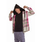 White Hoodie Checkered Plaid Jacket Rose Brown wide striped