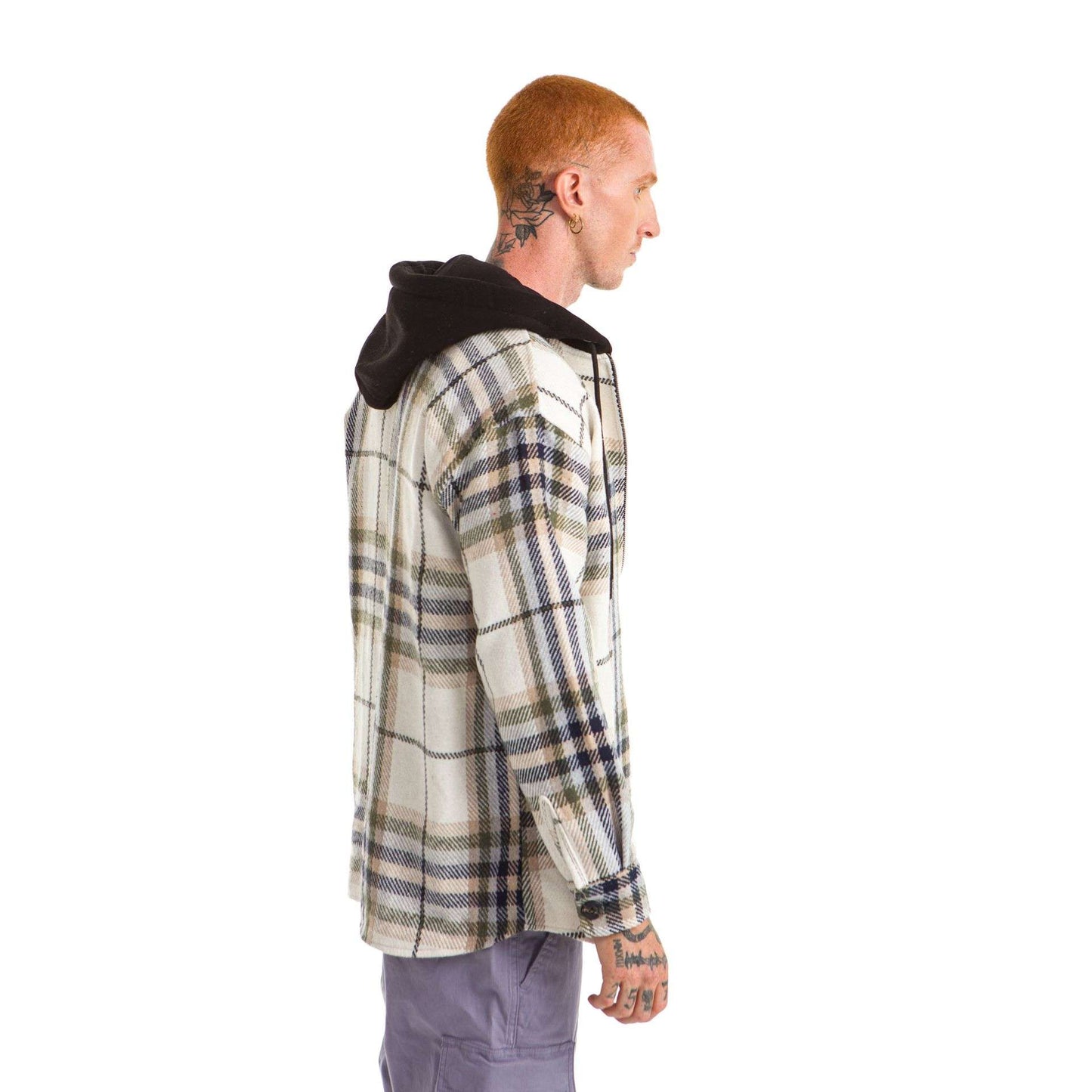White Hoodie Checkered plaid Jacket Blue Green Wide Striped