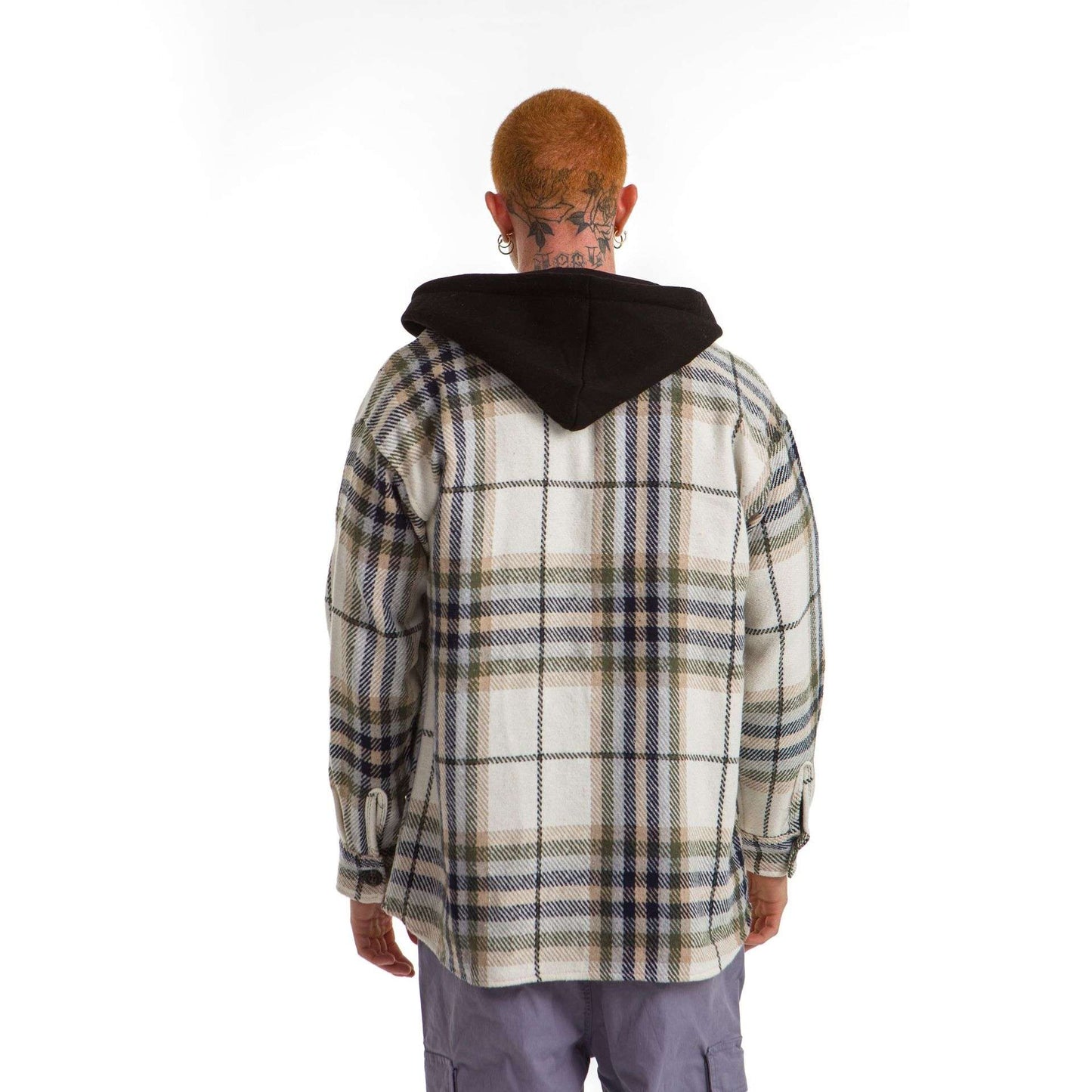 White Hoodie Checkered plaid Jacket Blue Green Wide Striped