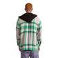 White hoodie checkered plaid jacket green wide striped