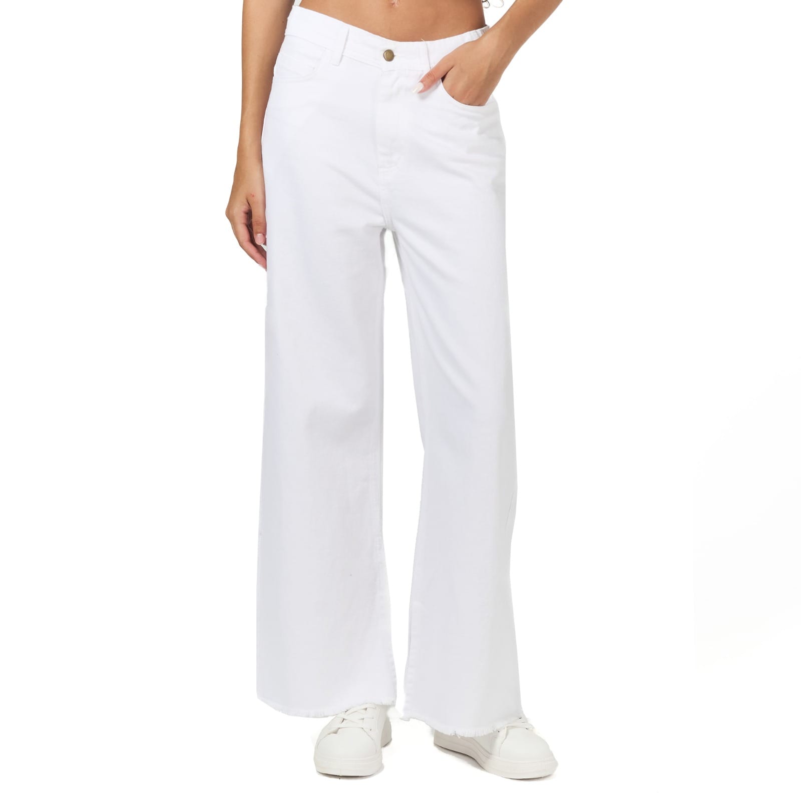White wide leg cargo pant