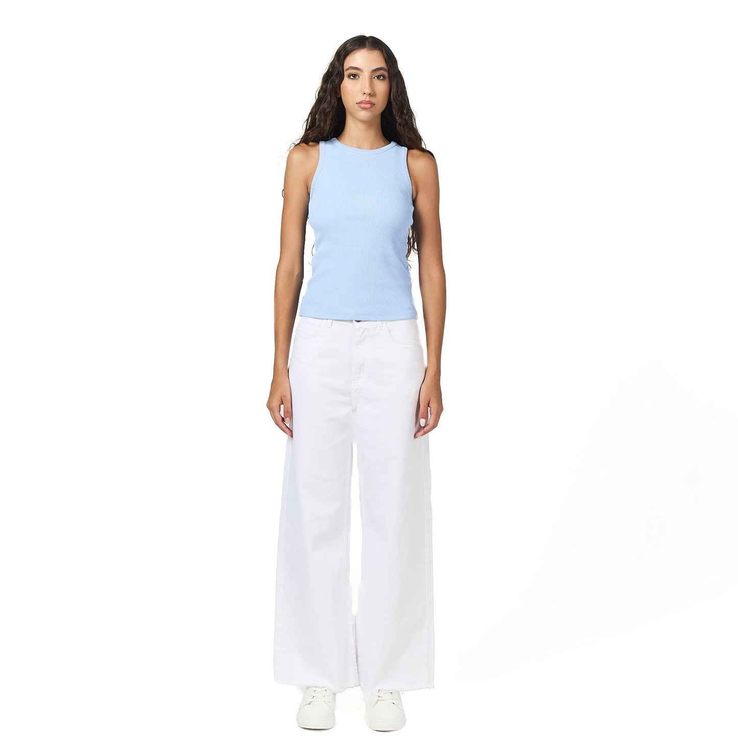 White wide leg cargo pant