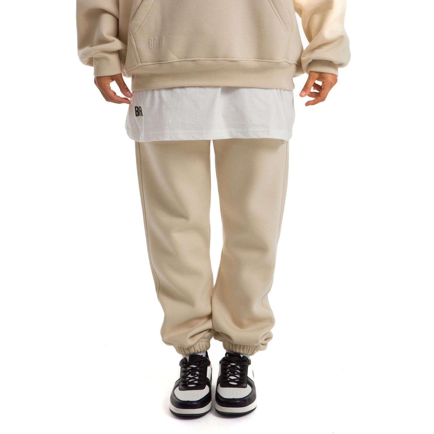 Women Beige Melton Plain Hoodies set