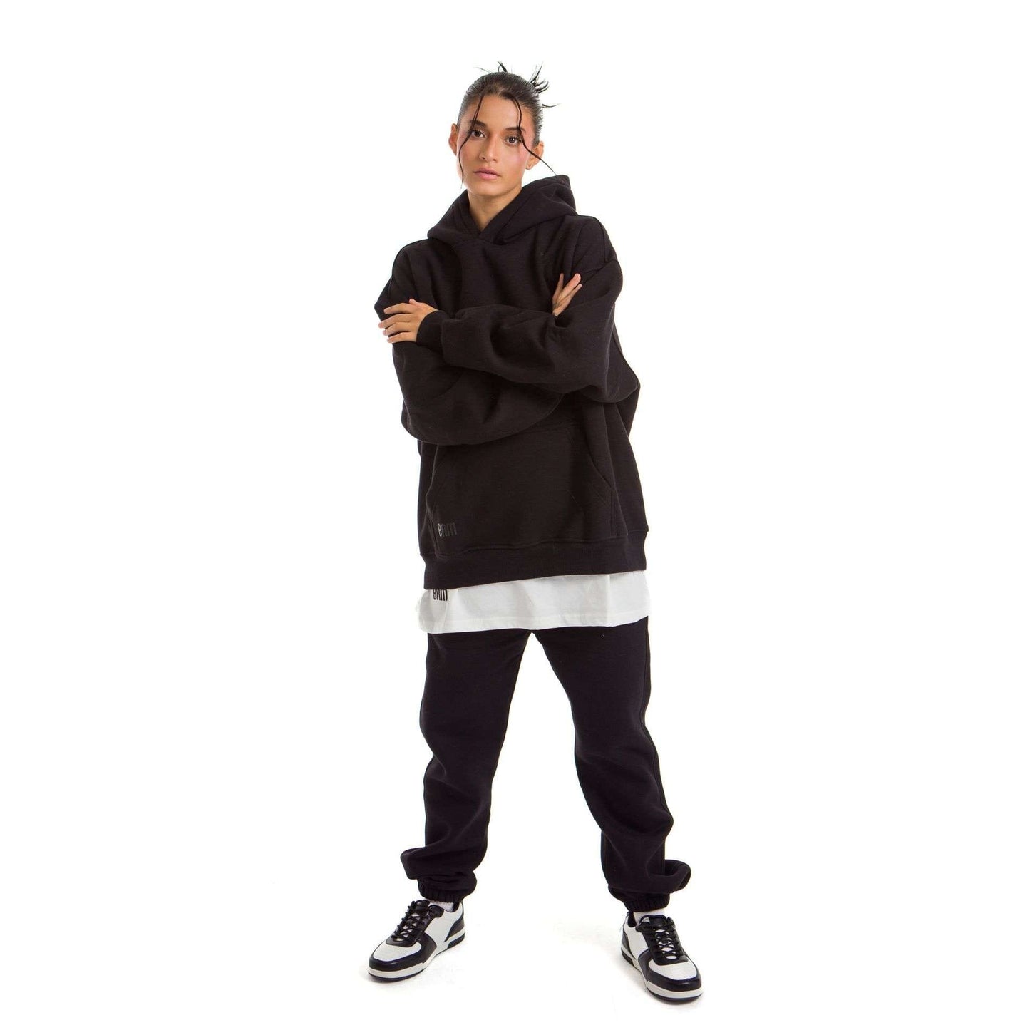 Women Black Melton Plain Hoodies set