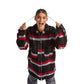 Women Black plaid jacket Red White striped