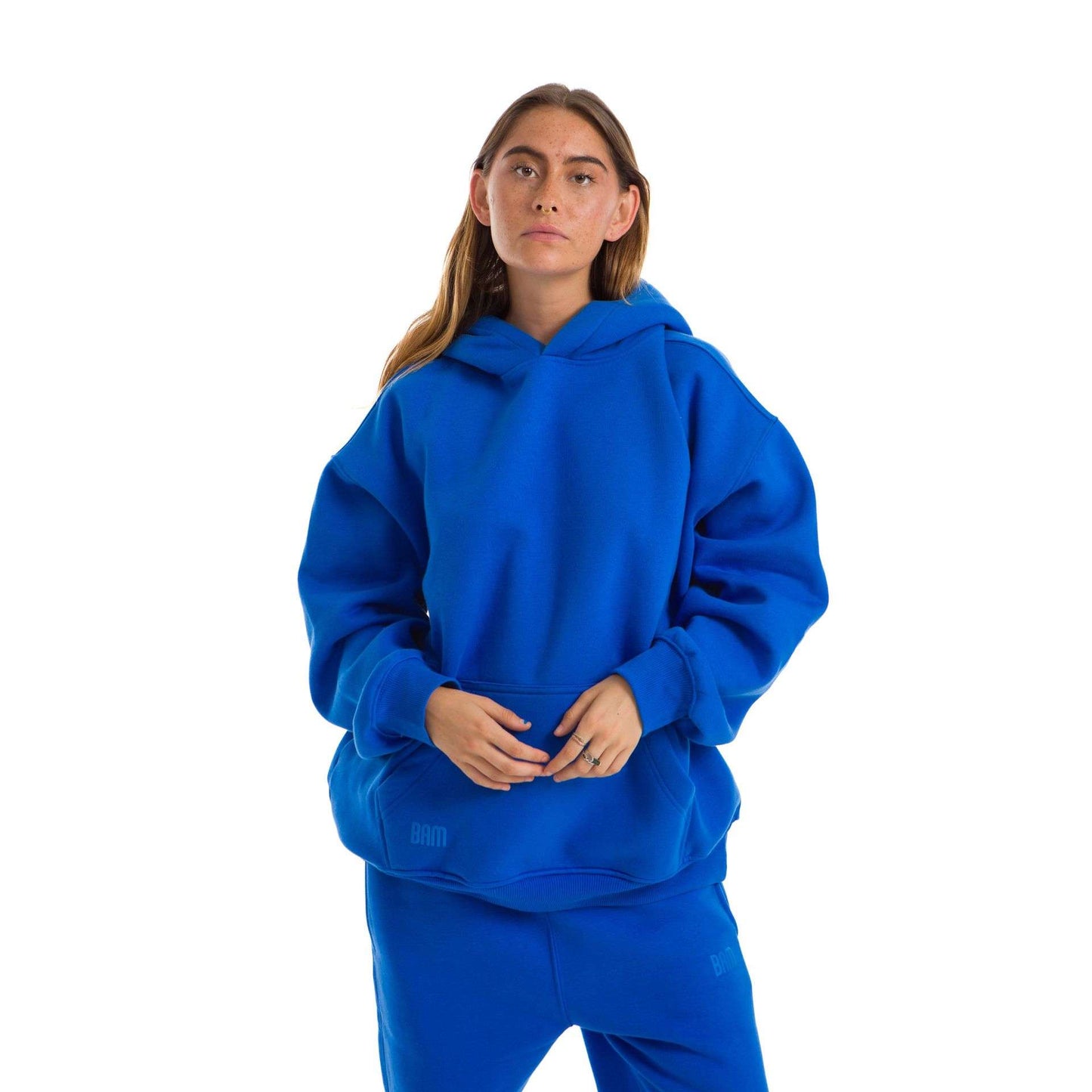 Women Blue Heavy Melton Hoodie