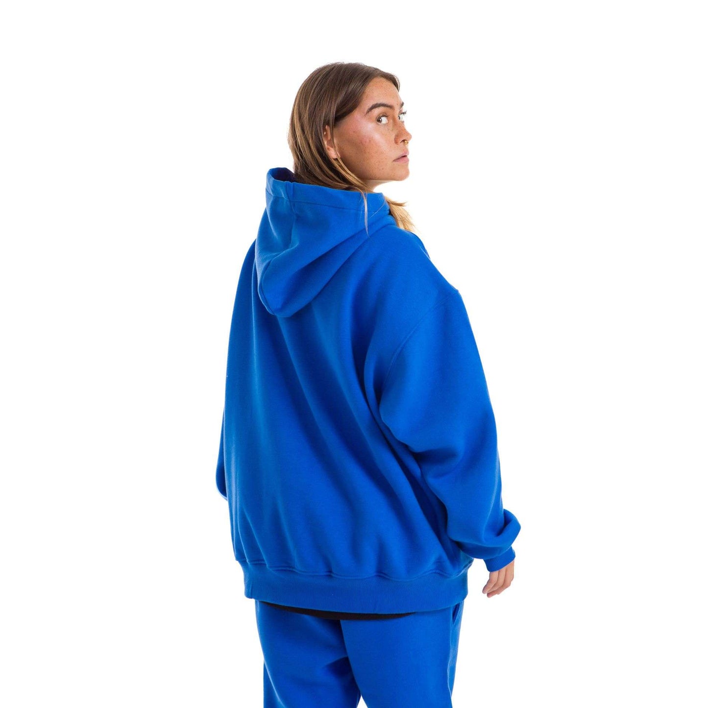 Women Blue Heavy Melton Hoodie
